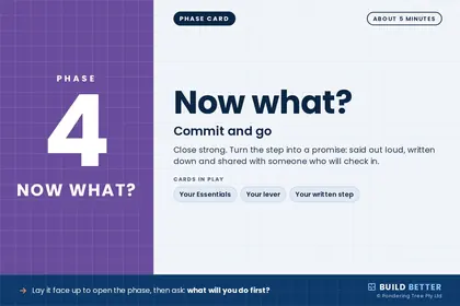 Phase 4 card: Now what? Commit and go.